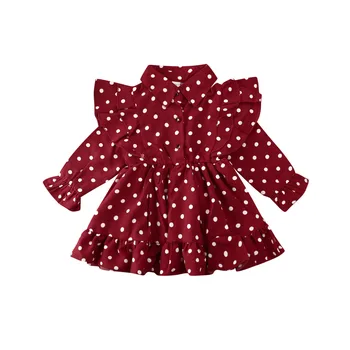 Mergina Dress 2020 M. Pavasarį Bamblys Vaikas Baby Girl Drabužiai Pynimas Swing Suknelė Taškų Spausdinti ilgomis Rankovėmis Suknelės, Šaliai, 2-7Y