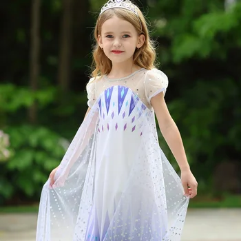 Mergina Vasaros Elsa Suknelė Nauja Sniego Karalienė 2 Baltoji Princesė Kostiumas Vaikų Trumpomis Rankovėmis Išgalvotas Frock Halloween Carnival Šalies Aprengti
