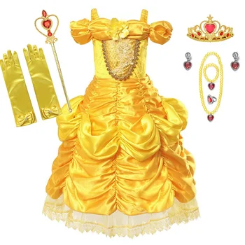 Merginos Princesė Belle Suknelė Vaikai Cosplay Kostiumų Grožio ir Žvėrys Suknelė Baby Girl Šalies Helovinas Vaikams Belle Išgalvotas Suknelė