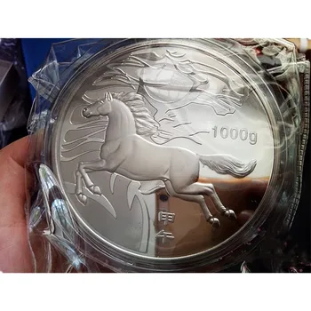 Metų 1000g 1kg Svorio Kinija Arklių sidabrą, Padengtą Lauką Gyvūnų Monetos Dovana Metu