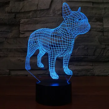 Mielas prancūzų Buldogas 3D LED Naktį Lempa 7 Spalvų USB Holograma Dekoro Lempa, Stalas Stalas Žibintai Gimtadienio Dovana Vaikams Draugas