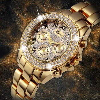MISSFOX Moteriški Laikrodžiai Vandeniui Netikrą Chronograph Prabangių Verslo Kvarco Žiūrėti Atsitiktinis Aukso Romėniškais Skaitmenimis Moterų Laikrodis