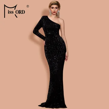 Missord 2021 Moterų Nereguliarus Kaklo Išjungti Peties Vienos Rankovės Suknelės Moterų Elegantiškas China Bodycon Maxi Suknelė FT20224