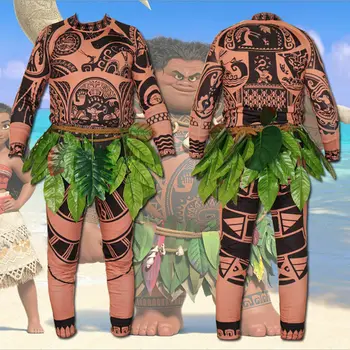 Moana Maui Tatuiruotė T Shirt/Kelnes Helovinas Suaugusiųjų Vyrai Moterys Cosplay Kostiumai su Lapais Dekoro Blattern Helovinas Suaugusiųjų Cosplay