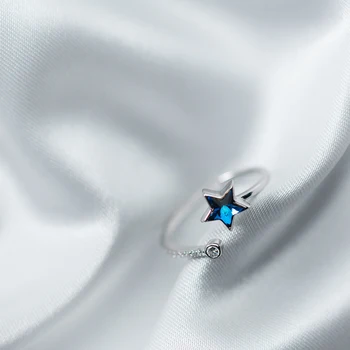 Modian Blue Crystal Star Nemokamai Dydžio žiedas Moterų Mados Sterlingas Sidabro 925 Putojantis Cirkonis Žvaigždėtas Dangus Žiedas Bauda Papuošalai Dovana