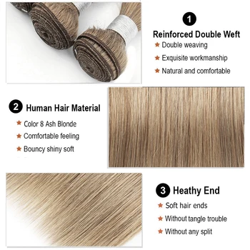 MOGUL PLAUKŲ Indijos Tiesiai Plaukų Pynimas Ryšulių Spalvos 8 Pelenų Blond 3/4 Ryšulių Ne Remy Human Hair Extension 16 -24 colių