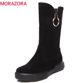 MORAZORA 2020 naujas mados rudens-žiemos batai moteris, suapvalinti tne butas su vidurio blauzdos batai moterims pulko prom ponios batai juoda