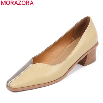 MORAZORA 2020 Naujas Prekės ženklas ponios moterys, siurbliai, natūralios odos seklių vienu batai mažo kulno aikštėje kojų suknelė, batai vasarai