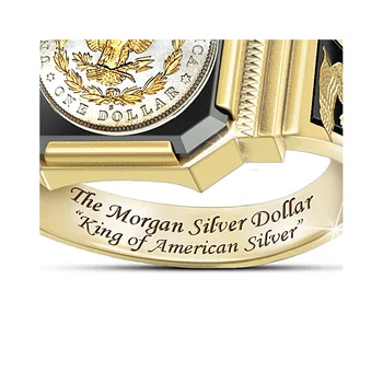 Morgan Doleris Punk Rock Vyrų Žiedai Dviratininkas Juosta Hip-Hop Amerikos Karalius Žiedas JAV Erelis Aukso Spalvų Dviejų atspalvių vyriški Žiedai