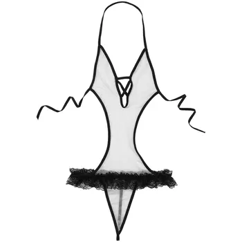 Moteriški Apynasrio Kaklo Plonas Nėrinių Apdaila Seksualus Bodysuit Catsuit Egzotinių apatinis Trikotažas Sleepwear Žr.-per Akies Išpjovą Slydimo Hommes Bodycon