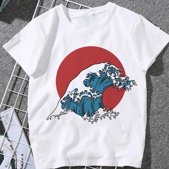 Moteriški marškinėliai Banginis bangos Spausdinti Harajuku Estetinės Marškinėliai Japonų stiliaus Mados Negabaritinių Viršūnes Moterų Marškinėlius Vasaros Drabužių
