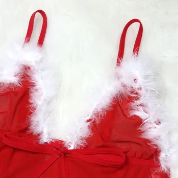 Moterys Seksualios Kalėdų V apykaklės Net Apatiniai, Pižama Thong apatinis Trikotažas Babydoll Egzotiškų Drabužių Kalėdinių aksesuarų Vestido