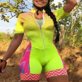 Moterų dviračių skinsuit triko jumpsuit Maillot drabužius trumpomis rankovėmis profesionali komanda jersey mtb dviratį drabužiai moterims trinkelėmis nemokamai