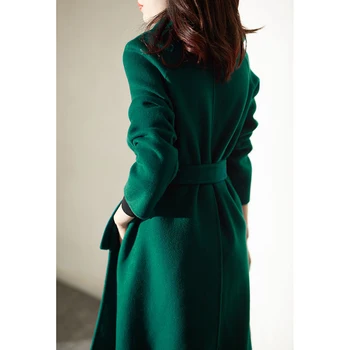 Moterų Elegantiškas Retro Vilnos Paltas su Diržu 2020 M. Žiemą Šiltas Paltas Outwear Plius Dydis Moterų korėjos Aukštos Kokybės Žalioji Mišiniai Kailis
