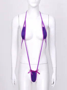 Moterų Erotinis apatinis Trikotažas Bodysuit Mini Micro Bikini vientisas maudymosi kostiumėlis Micro Bikini Bodysuit Apatiniai Apynasrio Kaklo Nėriniai-up maudymosi Kostiumėliai