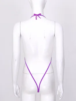 Moterų Erotinis apatinis Trikotažas Bodysuit Mini Micro Bikini vientisas maudymosi kostiumėlis Micro Bikini Bodysuit Apatiniai Apynasrio Kaklo Nėriniai-up maudymosi Kostiumėliai