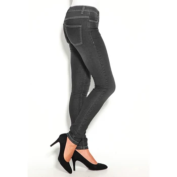 Moterų ilgas džinsus, vidutinio juosmens slim fit supjaustyti 5 kišenės - 114105 Džinsai MOTERIS, MERGINA DŽINSAI KULKŠNIES