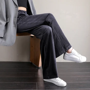 Moterų Kelnės Plačios Kojos korėjos Stiliaus Aukšto Juosmens Streatwear Derliaus Moterų Tiesiai Velvetas Kelnės Prarasti Plius Dydis Office Lady