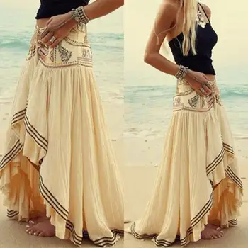 Moterų Mados Hipis Bohemijos Stiliaus Paplūdimio Nereguliarus Vakaro Šalis, Sijonas, Suknelė Atsitiktinis Aukšto Liemens sijonas