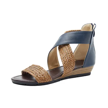 Moterų sandalai 2020 metų vasaros austi sandalai etninės stiliaus patogus atsitiktinis žuvies burną, storas dugnas Romos stilius sandalai
