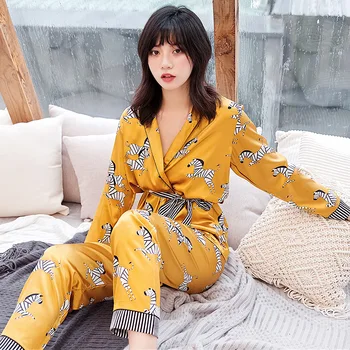 Moterų Spausdinti Gyvūnų Pižama 3 Gabalus Rinkiniai Pyjama Vasaros Satino Sleepwear Dirbtiniais Šilko HomeWear Miego Lounge Pižamos Moterims