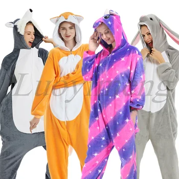 Moterų Vienaragis Oneises Kigurumi Suaugusiųjų Gyvūnų Vienaragis Pižama Nightie Panda Katė Onesie Moterų Jumpsuit Šiltas Gobtuvu Sleepwear