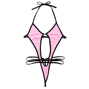 Moterų vientisi Maudymosi Mini Micro Bikini Komplektas Kaitintis maudymosi Kostiumėliai, apatinis Trikotažas Apynasrio Kaklo Savarankiškai kaklaraištis Aukštos Sumažinti Thong Paplūdimys maudymosi kostiumėlį