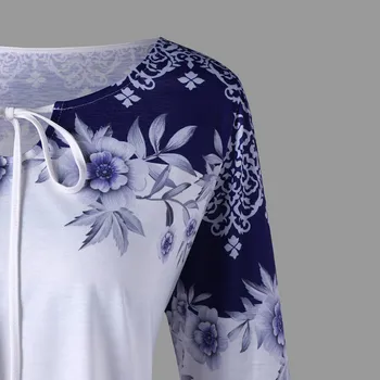 Moterų Vintage Marškinėliai Mados Moteriški Didelis Dydis Gėlių Spausdinti Blyksnius Rankovėmis Tunika Viršūnes 5XL Plius Dydžio Palaidinės Moterims Camisa L2