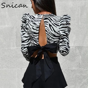 Moterų zebra palaidinė juodas dryžuotas sluoksniuotos rankovėmis tuščiaviduriai iš nugaros peteliškę ponios palaidinė moteriška viršūnes za 2020 metų vasaros camisas femininas