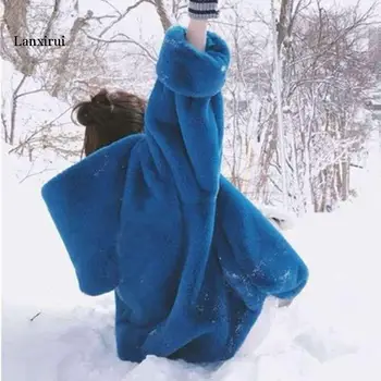 Moterų Žiemos Atsitiktinis Dirbtiniais Triušio Kailinius Lady Kietas Šiltas Storas Gobtuvu Trumpas Viršutiniai Moterų Prarasti Meškiukas Pliušinis Striukė