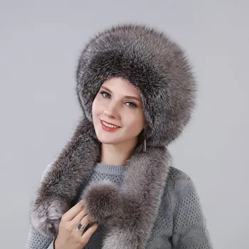 Moterų Žiemos Skrybėlę Su realiais Natūralaus Lapės Kailio Surround Papildomos Ilgis Gali Būti Naudojamas Kaip Šalikas Ir Kabo Grandinė Triušio Kailiniai