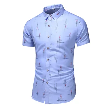 Multi-color Vyrų Verslo atsitiktinis spausdinti Vasaros trumpomis rankovėmis white blue marškinėliai vyrų Slim Suknelė marškinėliai Chemise Homme Plus Size 7XL