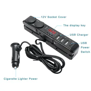 Multi-funkcija Automobilinis USB Įkroviklis, Cigarečių Degiklio Lizdo +Termometras +Voltmeter