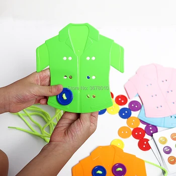 Mygtukas threading Dėlionė, stalo Žaidimas ,Drabužiai, Mygtukai jungiamąją Žaislų, drabužių virvę threading Montessori Jutimo Anksti Švietimo žaislai