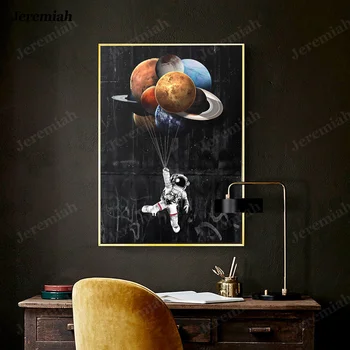 Namo Gyvenamasis Kambarys Apdailos Dažų Astronautas Visatos Spalvos Balionas Plakatas HD Spausdinimo Freskos Šiaurės šalių Šiuolaikinės Drobė Sienų Tapyba