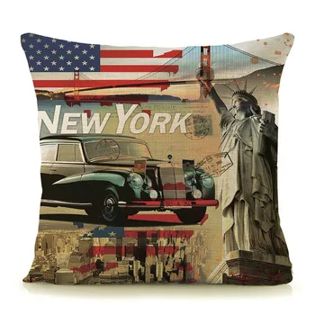 Namų dekoratyvinės pagalvės 45x45cm pagalvėlė padengti Derliaus Euro stiliaus Anglijoje, Paryžius, Niujorkas, Londonas vaizdingas marginti medvilniniai skalbiniai A9