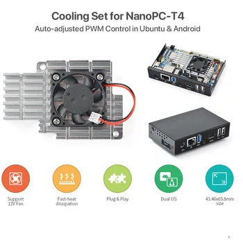 NanoPC-T4 šilumos kriaukle su ventiliatoriumi, metalo atveju, parama PWM auto-reguliavimas 