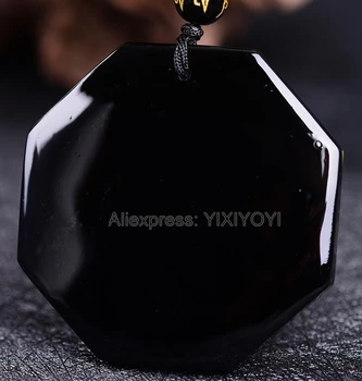 Natūralus Juodas Obsidianas, Išraižytas Kinijos Susiduria BaGua Pasisekė Amuletas Pakabukas + Nemokamas Karoliai Mados Kristalų Bižuterijos