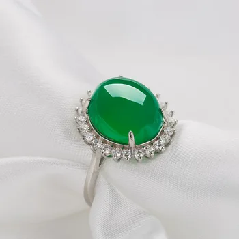Nauja sidabro inkrustacijos su žalia chalcedony reguliuojamas žiedo kilnus, elegantiškas žavesio Kinijos moterų prekės papuošalai