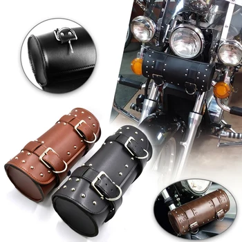 Nauja Stiliaus Aukštos Kokybės Motociklo PU Odos Saddlebag Įrankis Saugojimo Krepšys Priekinės Šakės Roll Balno Bagažo Krepšiai Harley Universalios