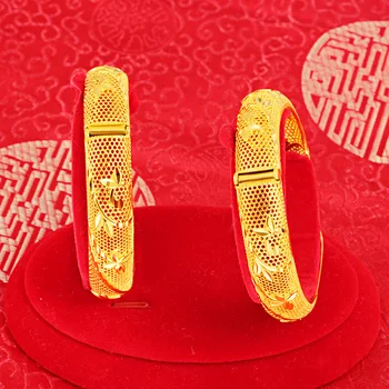 Naujas 18k Yellow Gold Apyrankės Moterims Vietnamo Smėlio Aukso Sagtis Tuščiaviduriai Nuotakos Apyrankę Bangles Vestuvių Bauda Papuošalai, Dovanos