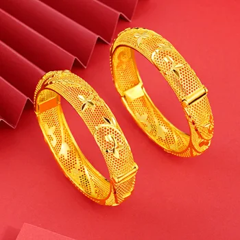 Naujas 18k Yellow Gold Apyrankės Moterims Vietnamo Smėlio Aukso Sagtis Tuščiaviduriai Nuotakos Apyrankę Bangles Vestuvių Bauda Papuošalai, Dovanos