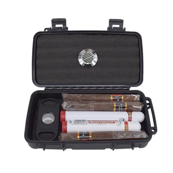 Naujas 1pcs Kelionės Cigarų Atveju Humidoras nešiojamas Su drėkintuvas siųsti cigarų Pjovimo žirklės vandeniui cigarų Dėžutė Juoda bc2251