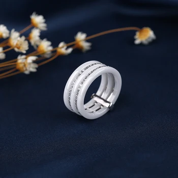 Naujas Atvykimo Pločio Keraminiai Žiedai Moterims Kristalų Bižuterijos Vestuvės Dovanų Klasikinės Juoda Balta 5 Sluoksniu Žiedas Dovana