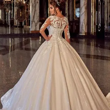 Naujas Atvykimo Princesė Vestuvių Suknelė Samtelis Kaklo Kamuolys Nėrinių Suknelė Vestuvių Suknelė 2021 Pusė Rankovių Vestuvių Suknelės Pritaikyti Moterims