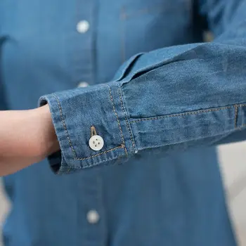 Naujas moterų drabužių džinsinio marškinėliai medvilnė, plauti drabužius moterims marškinėliai mėlynos spalvos ilgomis rankovėmis marškinėliai europos drabužių slim