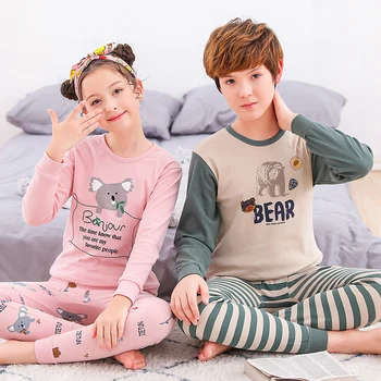 Naujas Paauglys Pižama Nustatyti Dideli Berniukai Mergaitės Sleepwear ilgomis Rankovėmis Pyjama Vaikams Žiemos Vaikų 8 10 12 14 16 18 Namų Drabužiai