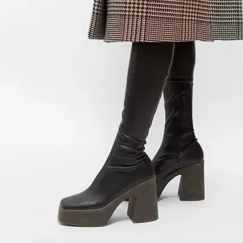 Naujas prekės ženklas moterims rudenį, žiemą šilta sexy batai aukštakulniai platformos juodos rudos spalvos su užtrauktuku batai moteris batai didelis dydį euro 34-40