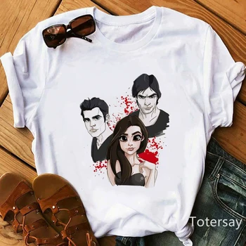 Naujas Vampire Diaries T-shirt Vasaros T-shirt Ladies Merginos Ulzzang Atsitiktinis marškinėliai Harajuku 90s Cool T-shirt Streetwear Tiesioginio Pardavimo