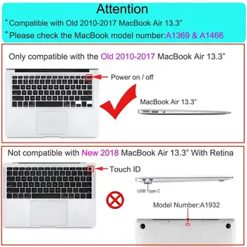 Nauji Gumuoti Matinis Metalo Hard Cover Atveju+Klaviatūros Viršelis Macbook Air 13 colių Modelis:A1369 & A1466(Senas 2010-2017)